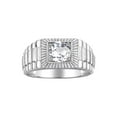 thumbnail image 1 of RYLOS Men's Ring Sterling Silver Ring, 7MM Round Shape Gemstone Designer Style Rings White Topaz April Birthstone Rings Silver Size 10, 1 of 7