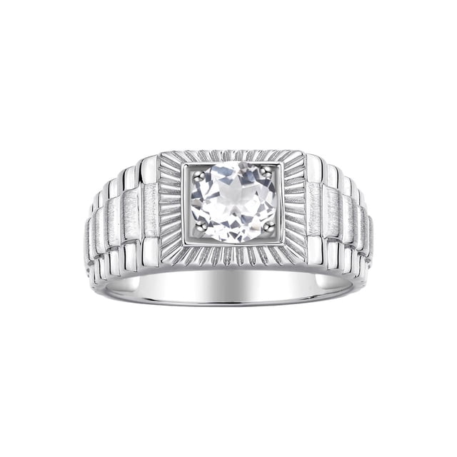 RYLOS Men's Ring Sterling Silver Ring, 7MM Round Shape Gemstone Designer Style Rings White Topaz April Birthstone Rings Silver Size 10