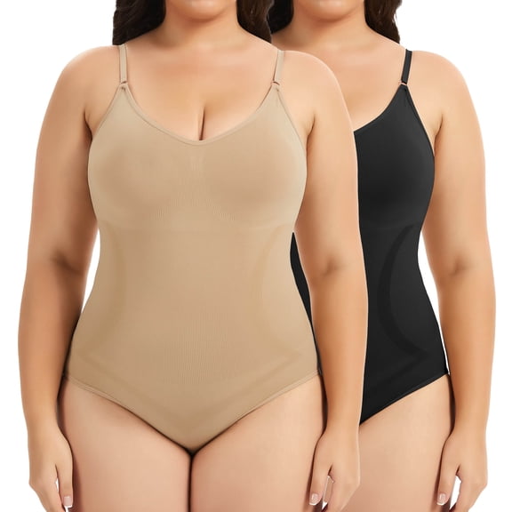 MANIFIQUE 2 Packs Plus Size Bodysuit Women Shapewear - Tummy Control Body Suit for Women - Seamless Compression Slimming Shaping Bodysuit