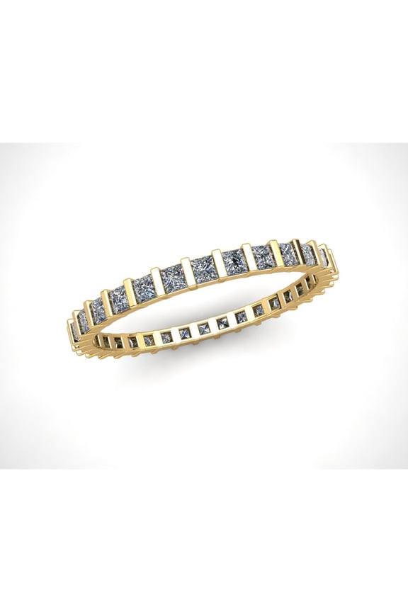 Natural 1.00Ct Princess Cut Diamond Bar Set Women's Anniversary Wedding Eternity Band Ring Solid 14k Yellow Gold G SI1