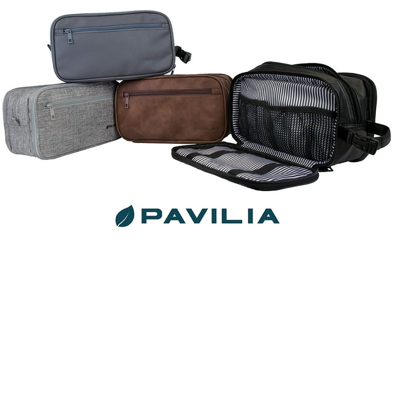 Pavilia Toiletry Bag for Men, Travel Toiletries Bag | Water-Resistant Dopp Kit, PU Leather Shaving Bag Organizer for Toiletry Accessories, Cosmetic