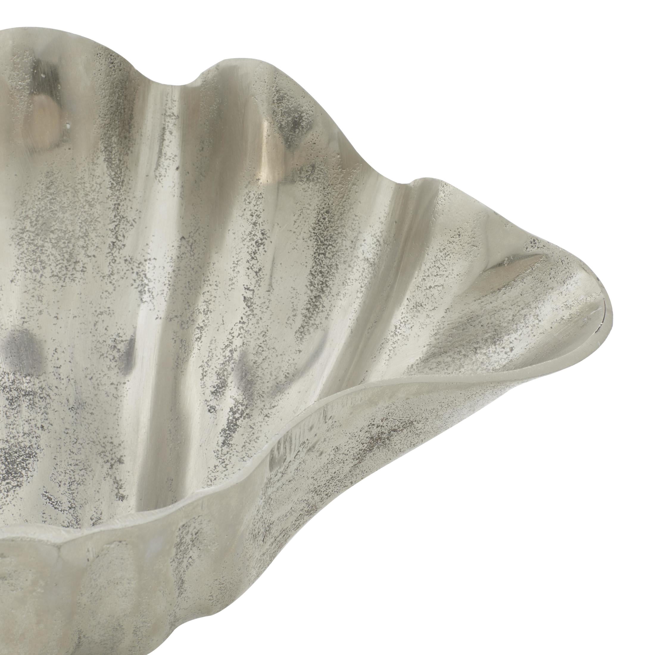 DecMode 11" Asymmetrical Textured Shell Aluminum Metal Decorative Bowl