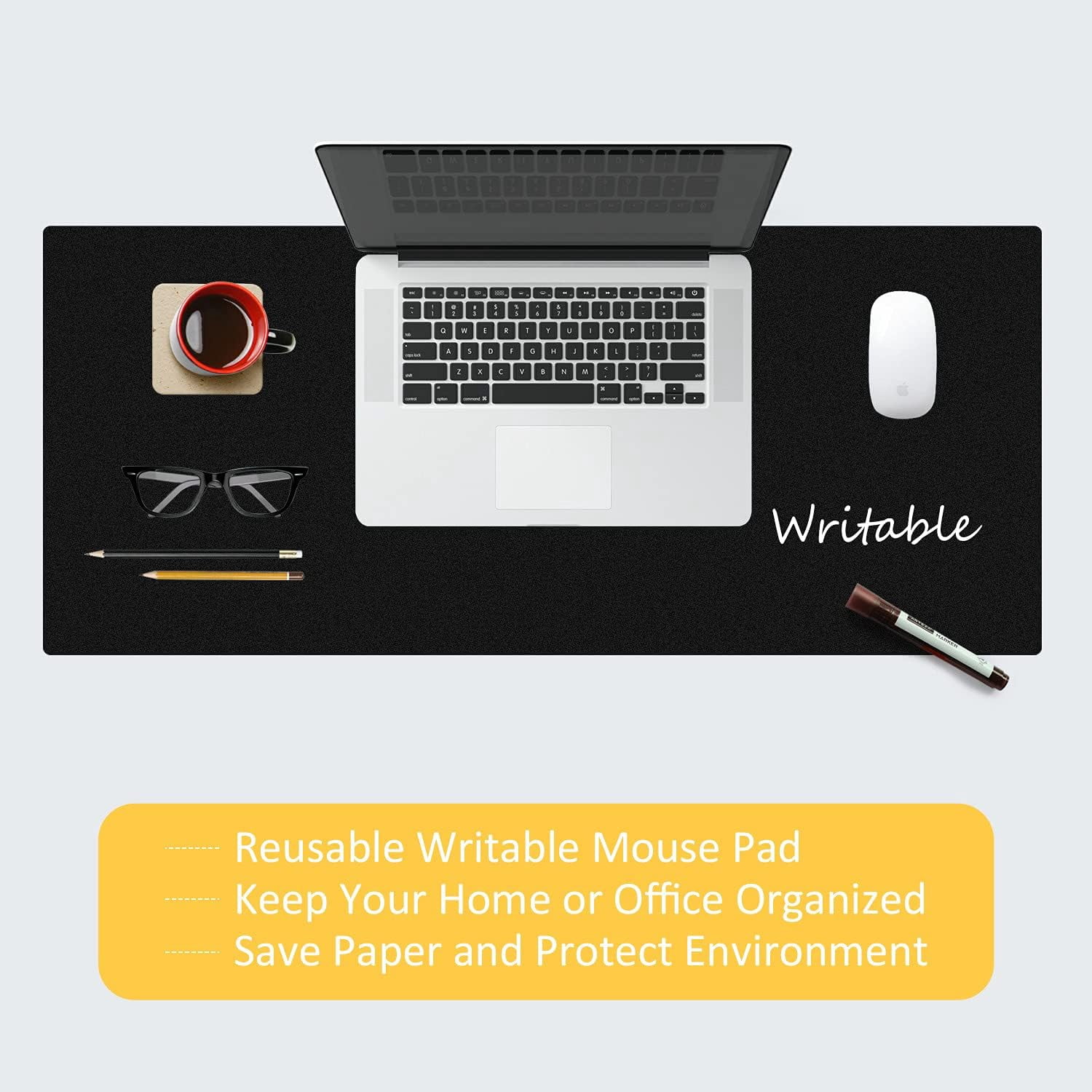 MAKUANG PVC Material Writable and Erasable Desk Mat, 27.5" x 13.8" Waterproof Large Desktop Mouse Pad,Black