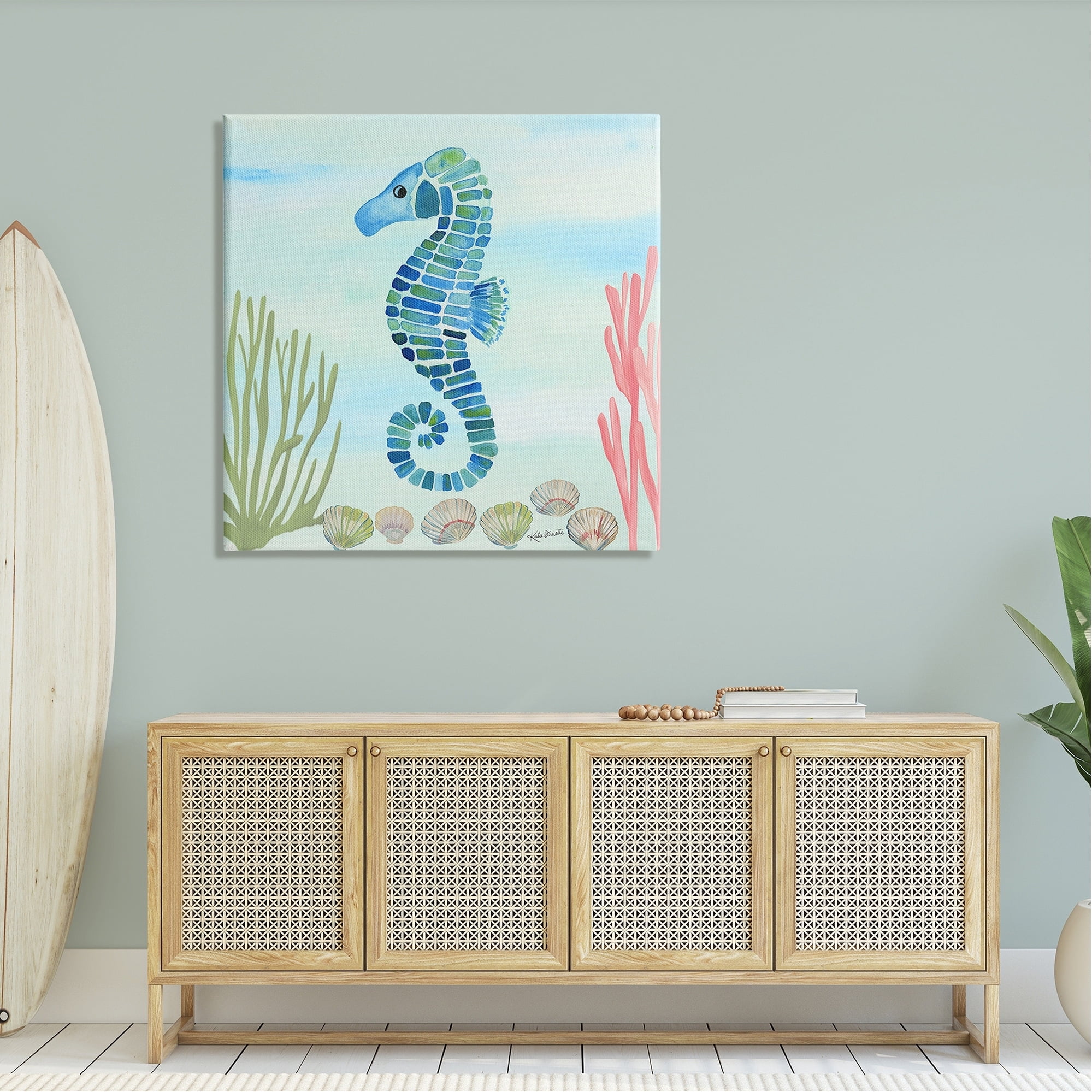 Stupell Industries Mosaic Seahorse Clam Seashells Ocean Floor Reef Canvas Wall Art, 36 x 36, Design by Katie Doucette