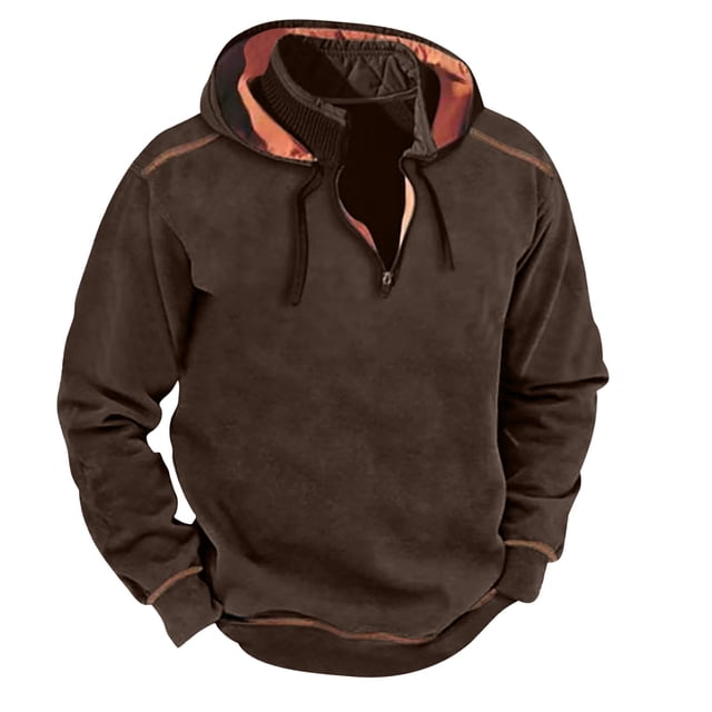 pstuiky Camisas de invierno de manga larga para hombre, Sudadera con capucha para hombre, manga larga, cuello alto, cremallera frontal a media altura y colores a juego. tops de invierno para hombre s