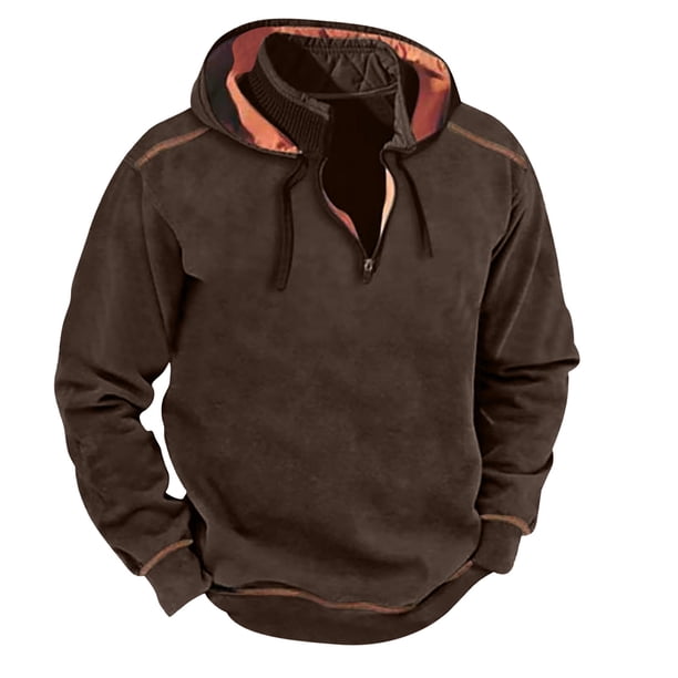 pstuiky camisetas de manga larga para hombre, Sudadera con capucha para hombre, manga larga, cuello alto, cremallera frontal a media altura y colores a juego. Tops de talla grande para hombre xl