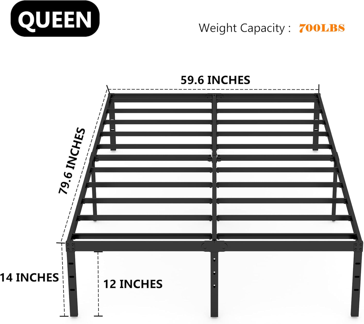 Smiaoer Queen Size Metal Bed Frame with Storage Space – Heavy Duty Platform, No Box Spring Needed, Black