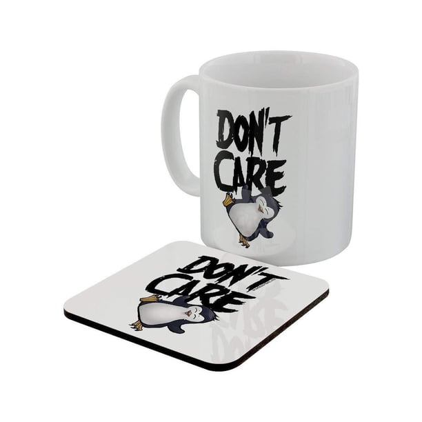 Psycho Penguin - Set de taza y posavasos modelo Don`t Care (Blanco)