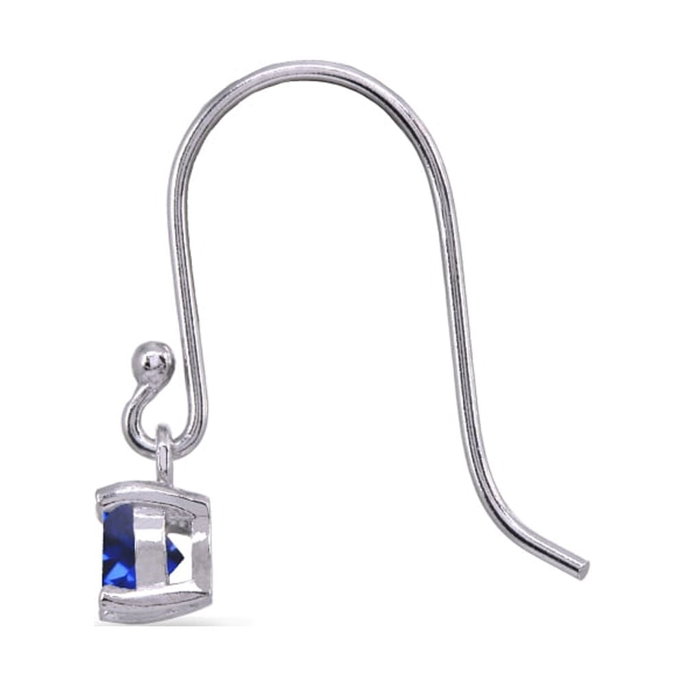Created Blue Sapphire 5mm Round Small Solitaire Sterling Silver Dangle Earrings