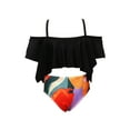 thumbnail image 2 of ITFABS Female Solid Color Off Shoulder Bikini Top+ Floral Print Bikini Panties, 2 of 5