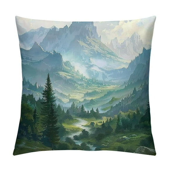 BCIIG Mountain River Trees Graphic Decorative Cushion Throw Pillow Cover for Home Living Room Sofa - High-Quality Year-Round Use for Car Bedroom 1PC 12x12in