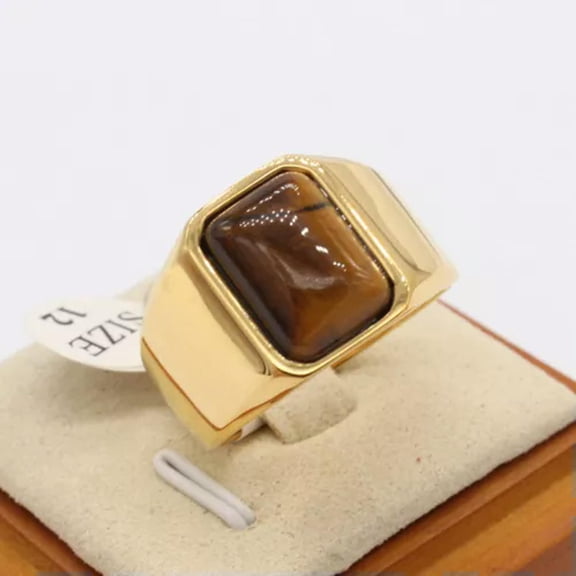 QQTDFG Men Boys Tiger Eye Stone Ring Stainless Steel Band Wedding Pinky Thumb Gift Dad-7-Gold