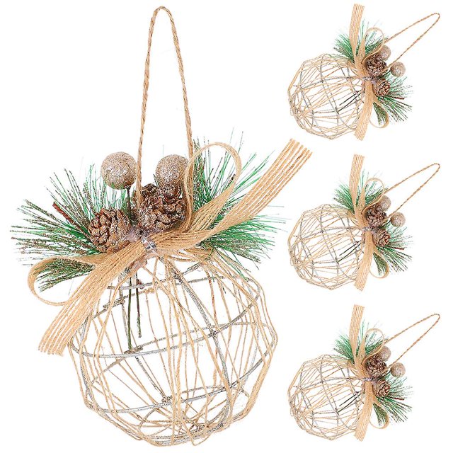 4pcs Christmas Ball Ornaments Christmas Tree Hollow Out Iron Hanging Balls