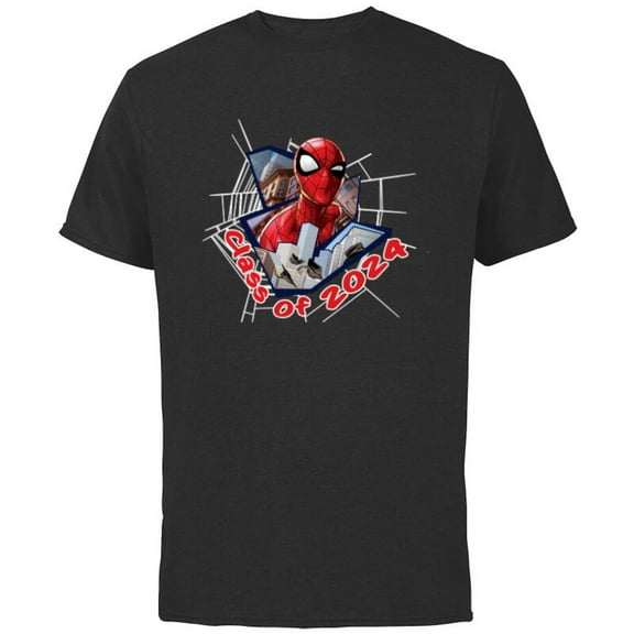 Marvel Spider-Man Super Hero Graduation Grad Class of 2024 - Short Sleeve Cotton T-Shirt for Adults - Customized-Black