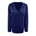 thumbnail image 2 of Blue Fashion Solid Solid Color Hooded Neck Big & Tall Women's Pullover Sweater, Women Fashion Loose Large Size Solid Color Hood Long Sleeves Sweater Tops, 2 of 5
