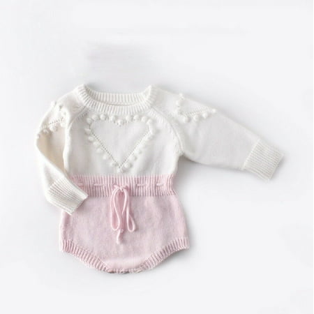 

Fanvereka Baby Girls Autumn Winter Romper Newborn Long Sleeve Knitted Patchwork Overalls Jumpsuit