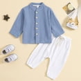 thumbnail image 2 of Besolor Toddler Boys Girls Fall Outfits Long Sleeve Button down Shirt and Drawstring Pants 2PCS Kids Clothes Set, 2 of 5