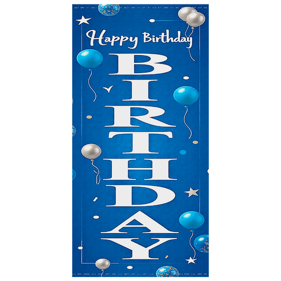 Blue Happy Birthday Banner with Balloon Star Elements Backdrop Party Supplies for Birthday Party Photography Props Decors Celebration Events