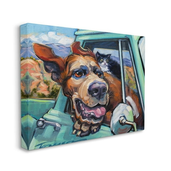 Stupell Industries Cat and Dog in Truck Window Wild Ride Canvas Wall Art by CR Townsend