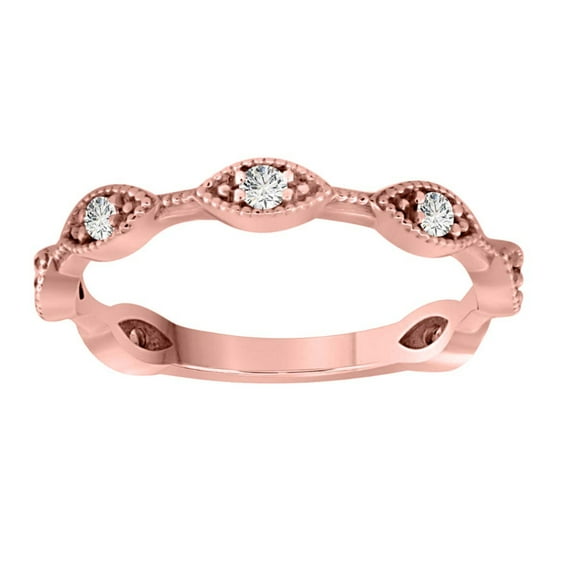 AoneJewelry 10K Solid Rose Gold 0.15 Carat Diamond Wedding Band