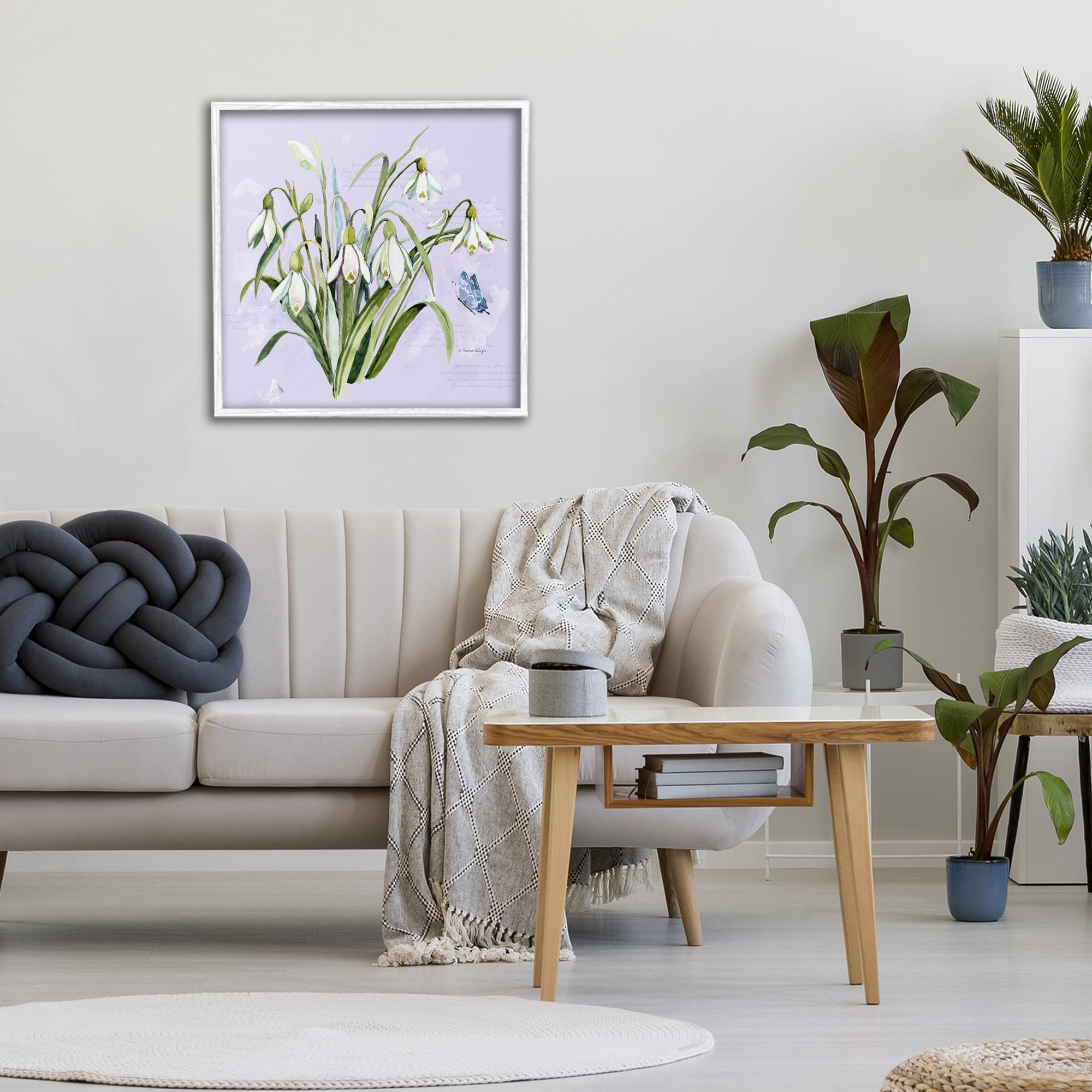 Stupell Industries Snowdrops with Vintage Writings White Framed Giclee Art, design by Susan Winget