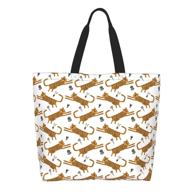 Fotbe Leopard Print Bolsa Tote Estética de Lona con Estampado para Mujer - Bolsa Reutilizable de Hombro Casual para Vacaciones, Compras, Trabajo y Gimnasio