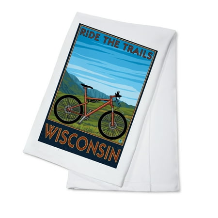 Wisconsin - Mountain Bike Scene - Ride the Trails - Lantern Press Artwork (100% Cotton Kitchen