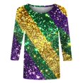 thumbnail image 4 of DDAPJ pyju Mardi Gras Shirts for Women 3/4 Length Sleeve Carnival Tops Dressy Casual Crew Neck Blouses Parade Party T Shirt Multicolor XXL, 4 of 5