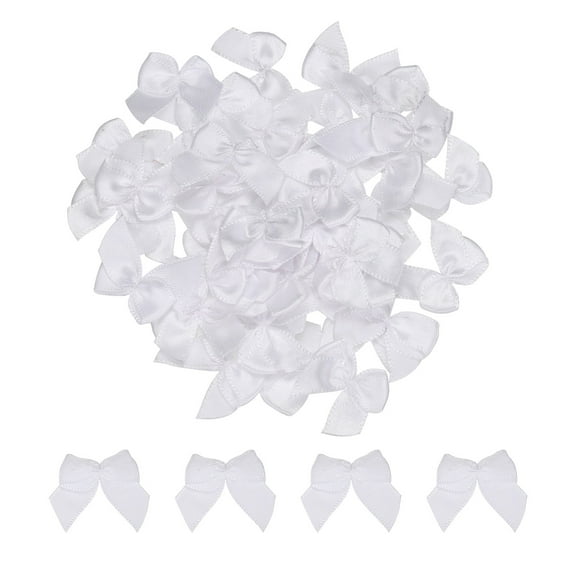 Uxcell Mini Ribbon Bow Mini Fabric Satin Ribbon Flower Bows Craft DIY Sewing Wedding Bows White