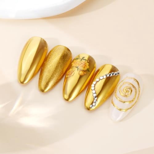 Diva Chrome Nail Powder - Gold Mirror Effect Nail Chrome Powders, Highlight Metallic Chrome Powder for Nail Art Pigment Chrome Powder for Nails (Gold, 1g)