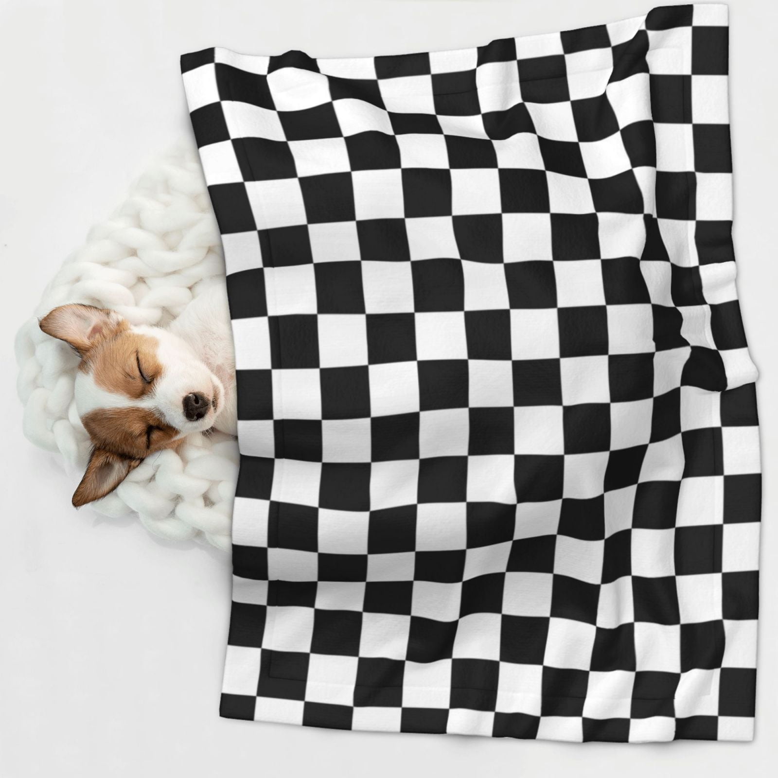 Flannel Throw Dog Blanket Checkerboard Black And White Soft Warm Print Pet Blankets for Small Dog Cat Puppy