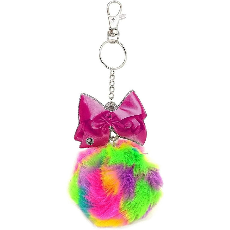 JoJo Siwa Faux Fur Pom Keychain w Bow Multi w Pink Glitter Bow