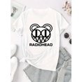 thumbnail image 2 of Camiseta informal de cuello redondo para mujer con estampado geométrico de ratón y letras. Top de punto de algodón de manga corta a la moda, elasticidad media, comodidad para todo el año, 100 % algodó, 2 of 6
