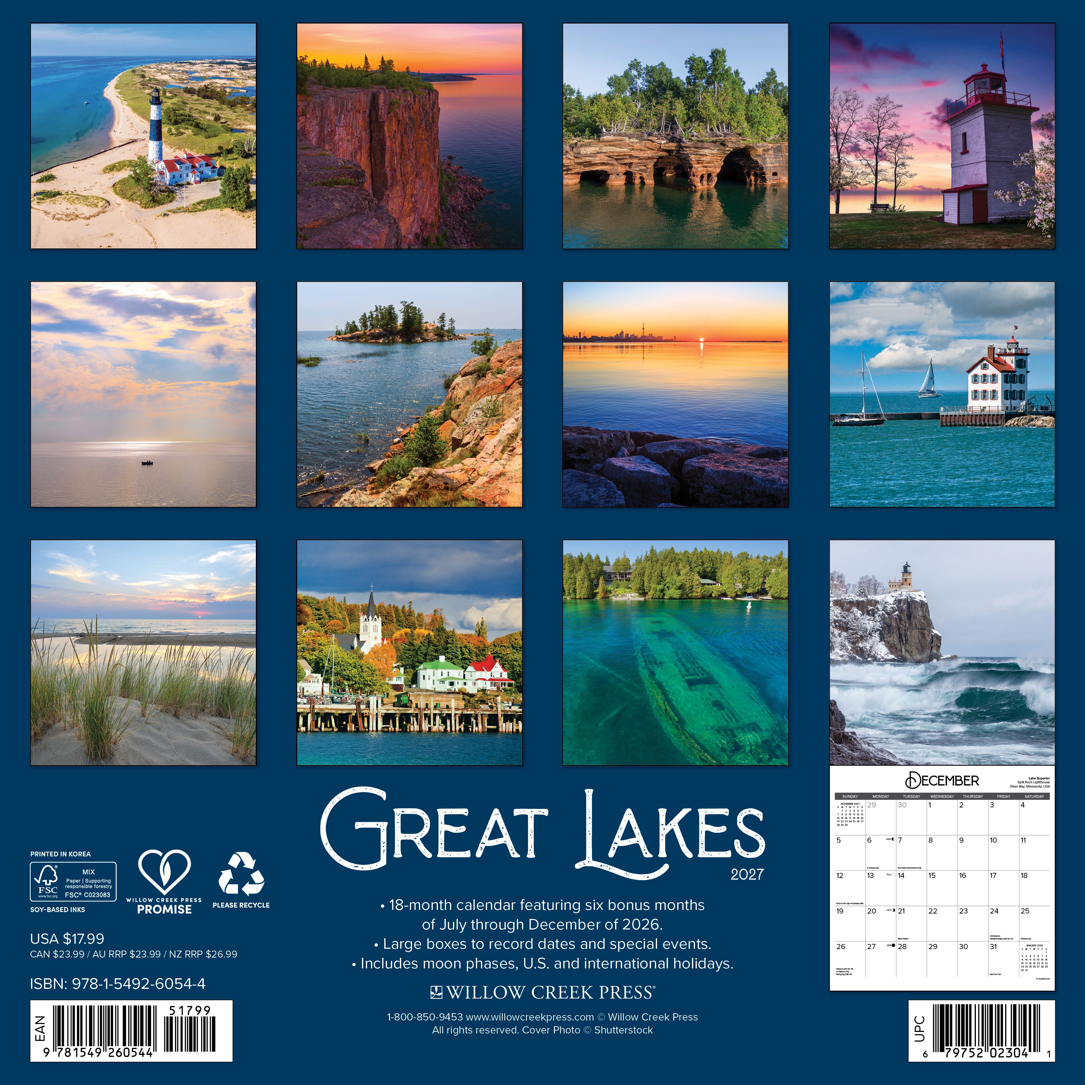 Willow Creek Press, Great Lakes 2027 Wall Calendar