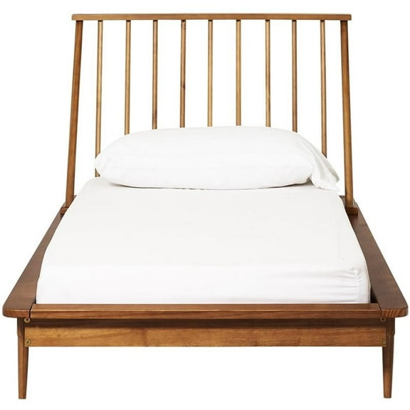 Allora Twin Mid Century Solid Wood Spindle Bed in Caramel Finish