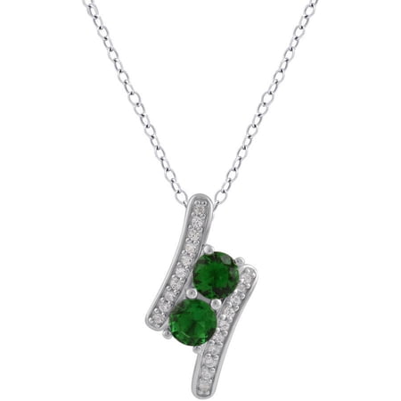 3/8 Carat T.G.W Gemstone Sterling Silver Two-Stone Fashion Pendant, 18" Chain