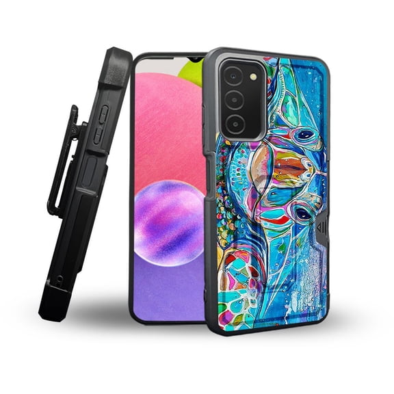 ANJ  Rugged Shockproof Holster Case Card Slot Kickstand   Tempered Glass Cover for Samsung Galaxy A03s - Sea Turtle
