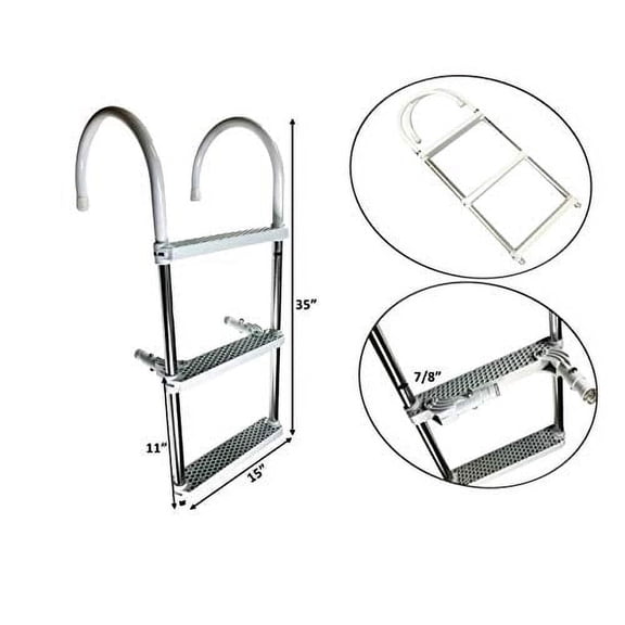Pactrade Marine Boat Aluminum Polyethlene Swim Boarding 3 Steps Ladder Hook, White