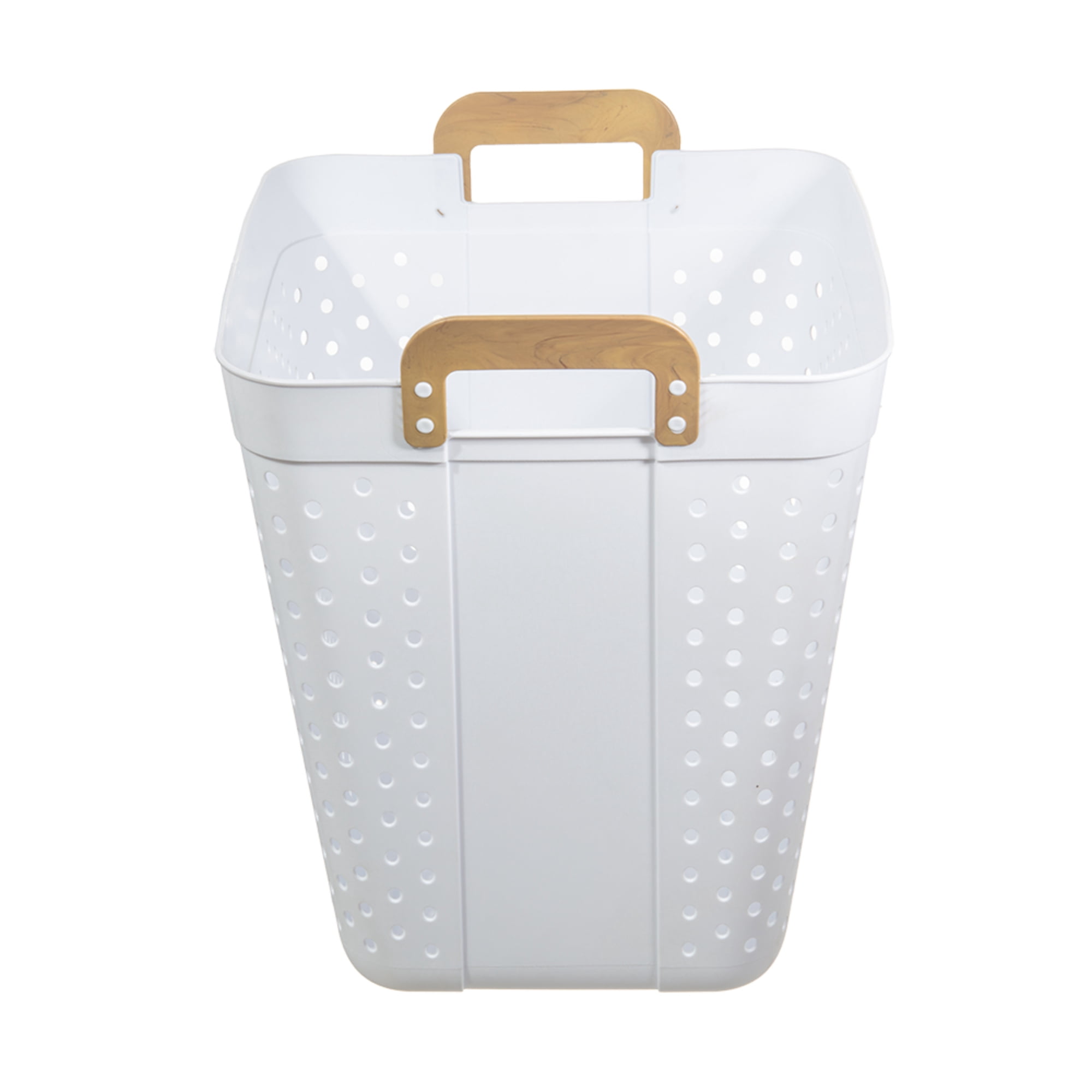 (2 pack) Mainstays Plastic Laundry Hamper, Large Square, Flexible & Breathable, Carrying Handles, White, 2 Pack