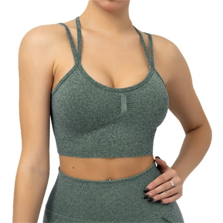 

Ameiqe Sports Bras for Women Criss-Cross Breathable Impact Workout Fitness Yoga Bra(Dark Green S)