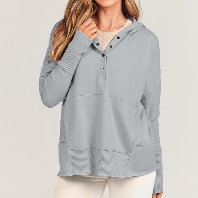Sudadera Botones Sudadera básica Casual Mujer Ropa de otoño Traje de vacaciones con hombros caídos Ygjytge Gris T XL para Mujer