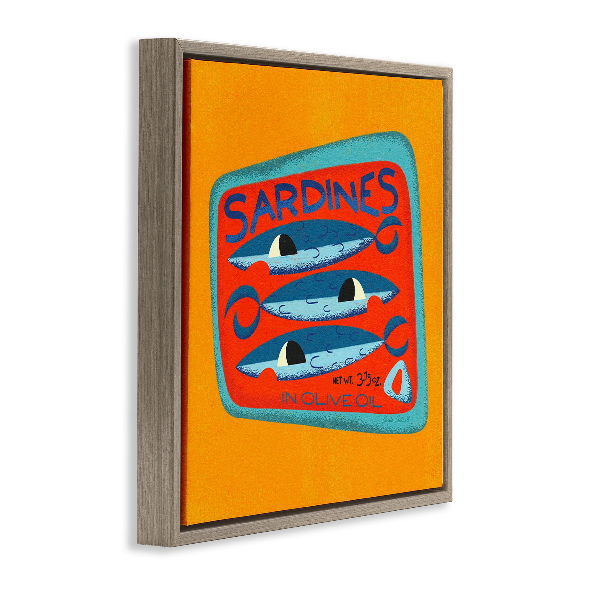 Stupell Industries Bright Hued Sardine Can Food & Beverage Painting Brown Floater Framed Canvas Art Print Wall Art, 25 x 25