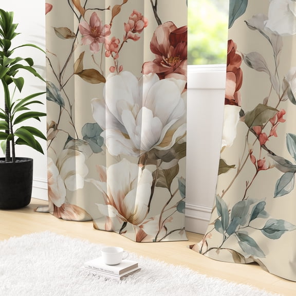 Tchckioa Beige Boho Floral Blackout Curtains for Living Room,Grommet Window Drapes,2 Panels 52x84