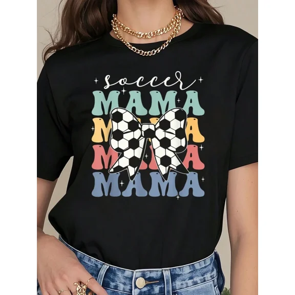 Retro Soccer Mama Graphic Tee Women's Vintage Sports Mom T-Shirt Cute Soccer Bow Game Day Apparel