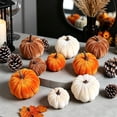 thumbnail image 7 of ​Halloween Pumpkin Decor Artificial Fake Faux Velvet Foam Fabric Pumpkins Decoration for Fall Home Farmhouse Harvest Thanksgiving Decorative (White,3.15in / 8cm), 7 of 7