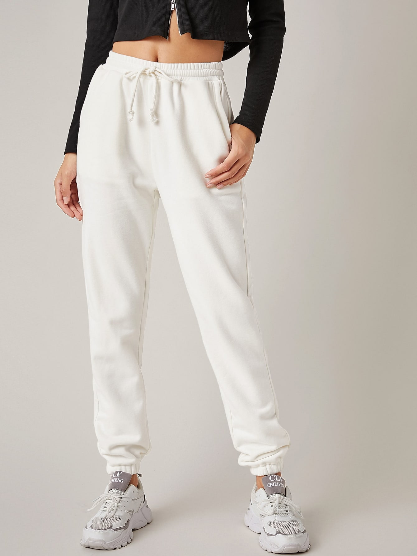 2022 White Women's Drawstring Waist 
