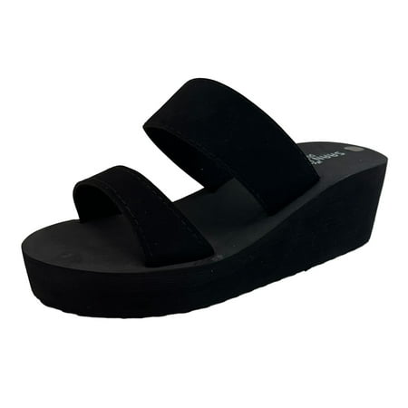 OJSFQUFP Sandals Womens Ladies Shoes Wedge Platform Slippers Fashion Comfortable Soft Beach Slippers Soft Sole Outdoor Beach Shoes House Gifts Black 38