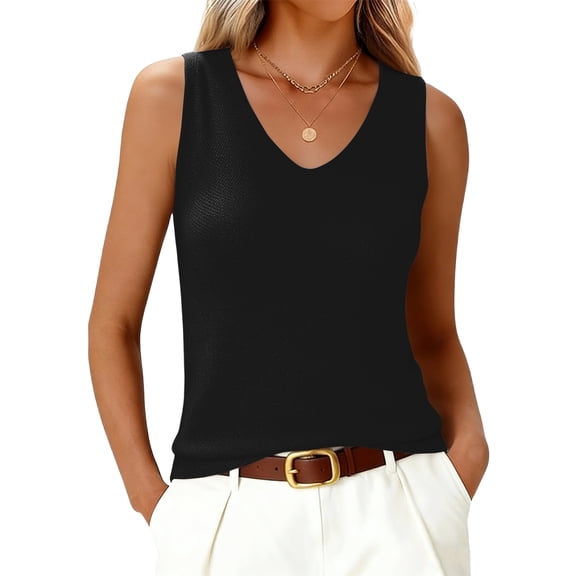 WULMLEO Womens Wool Blend Tank Tops V Neck Sleeveless Sweater Business Casual Work Knit Shirts Slim Fit 2026 Summer Outfits Black L