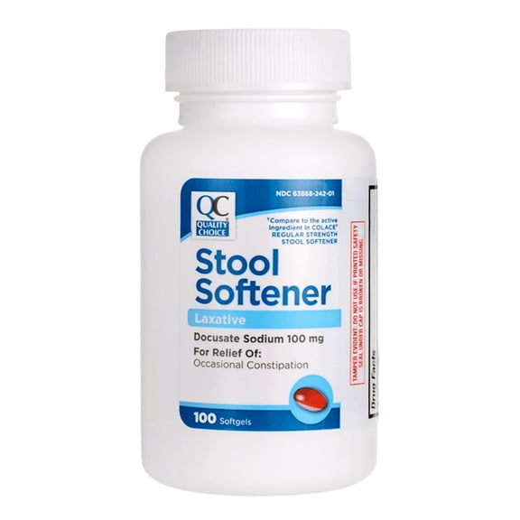 Quality Choice Stool Softener Laxative, Easy Swallow Softgels, 100 mg of Docusate Sodium, 100 Count Bottle