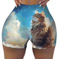 thumbnail image 2 of Daiia Blue Sky Winged Cat Pattern Women's Workout Shorts Biker Shorts - High Waisted Workout Spandex Tummy Control Gym Running Yoga Shorts-Large, 2 of 8